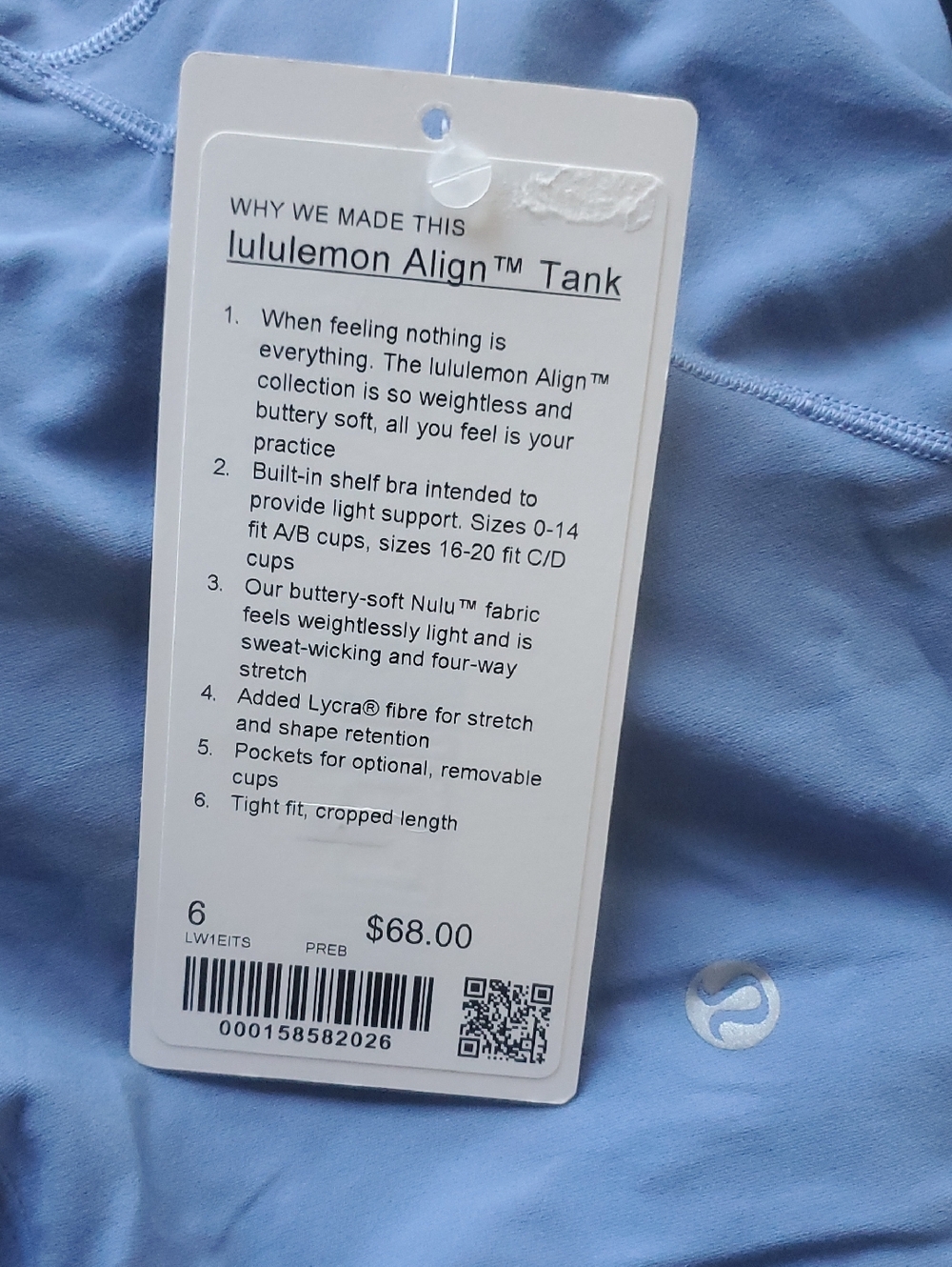 NWT Lululemon Align Tank Prep Blue Sz 6 - Picture 3 of 3